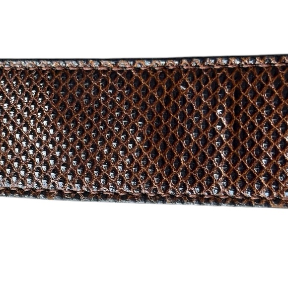 Joan & David for Mark Shale lizard embossed brown textured solid brass belt |S main image 4